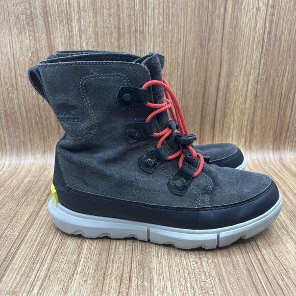 Sorel Explorer Waterproof Leather Winter Boots Mens 6 Womens 7 EU38 Gray Black - Picture 1 of 8